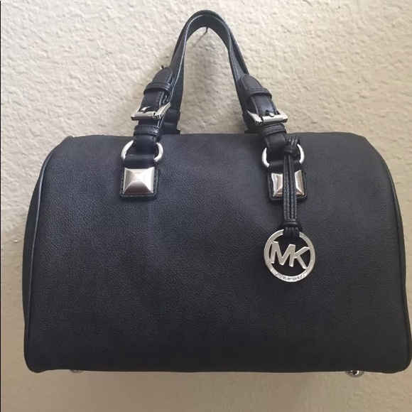 MICHAEL KORS GRAYSON BLACK MED SATCHEL HANDBAG - Picture 2 of 12